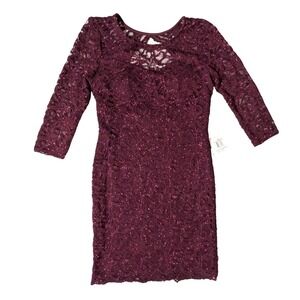 B. Darlin Burgundy Lace Mini Sheath Dress w/ Shimmer & Open Back Sz 13/14 NWT